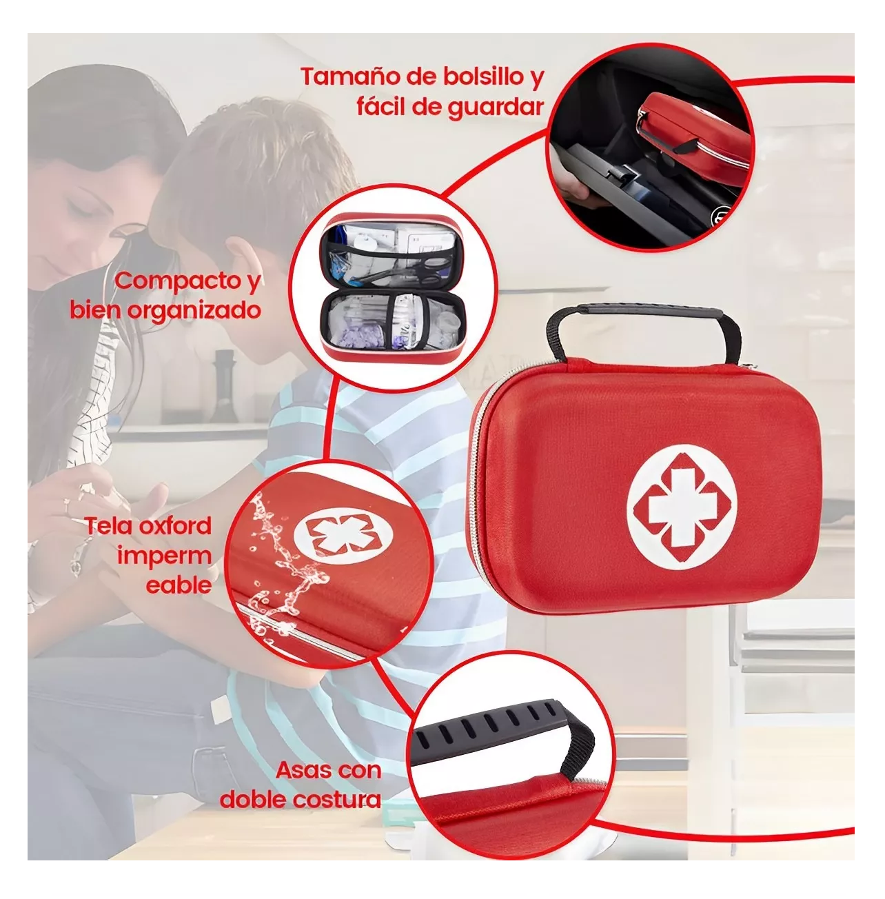 Foto 5 | Botiquín de Primeros Auxilios Lab.G Rojo Impermeable Portátil con 430 Productos de Tratamiento