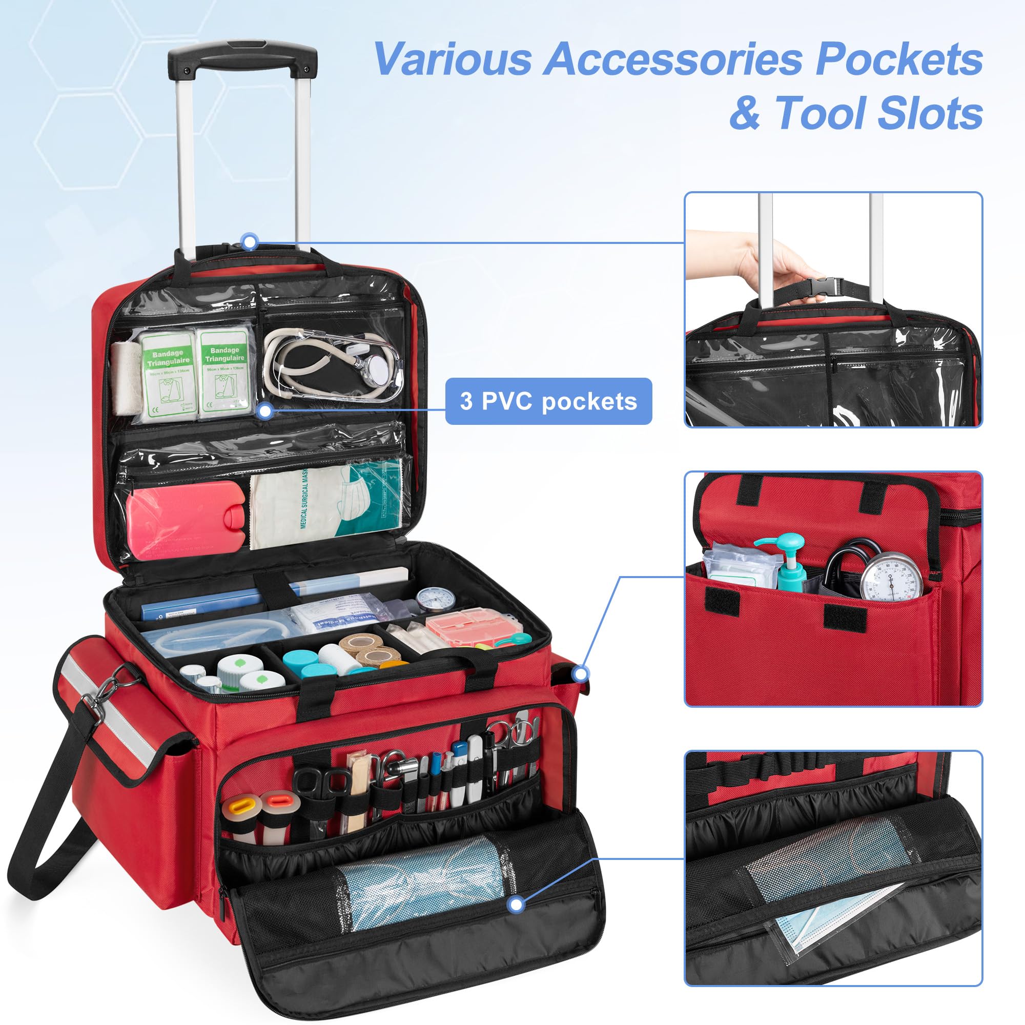 Foto 2 | Bolsa Médica Trunab Con Ruedas Con Carrito Desmontable  Color Rojo - Venta Internacional.