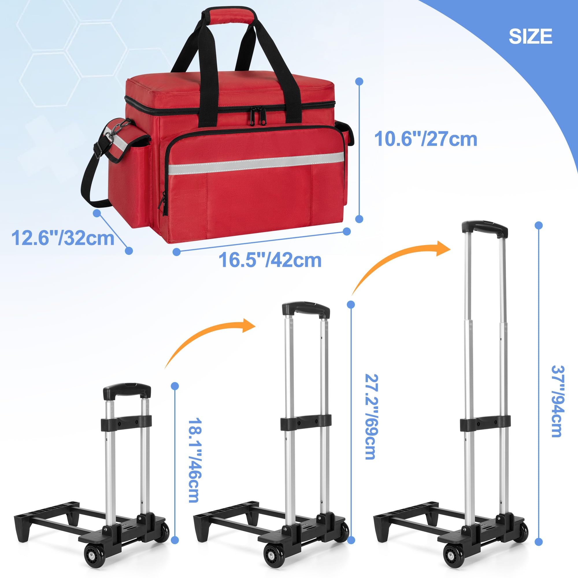 Foto 6 pulgar | Bolsa Médica Trunab Con Ruedas Con Carrito Desmontable  Color Rojo - Venta Internacional.