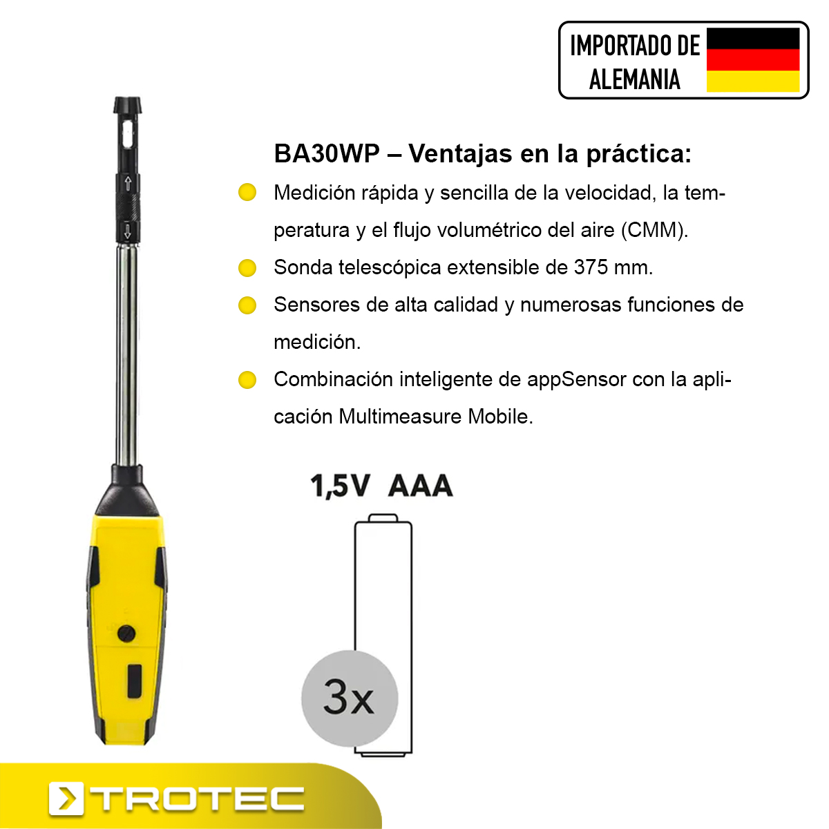 Foto 4 pulgar | Anemómetro de Hilo Caliente Ba30wp con Dispositivo para Smartphone