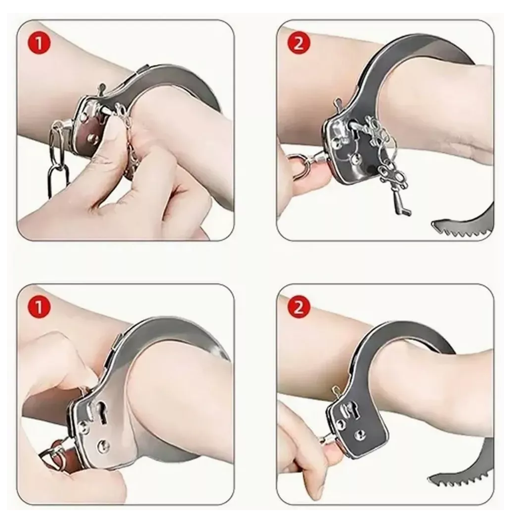 Foto 3 pulgar | Esposas Policiales Tacticas Metal Doble Seguro Lo Mejor, 2 Pcs Plata