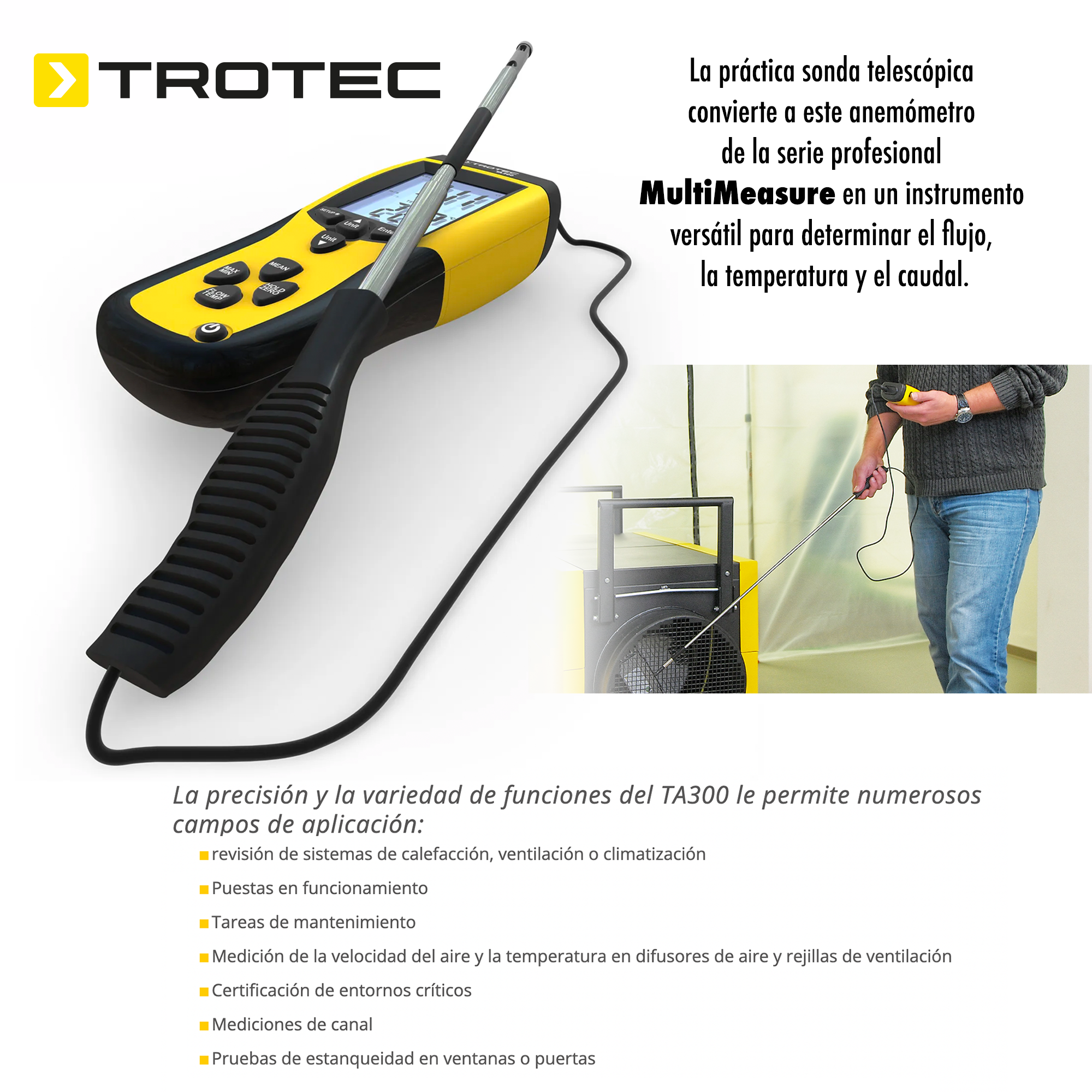 Foto 5 pulgar | Anemometro De Hilo Caliente Con Sonda Extendible Digital De Velocidad Del Aire Profesional