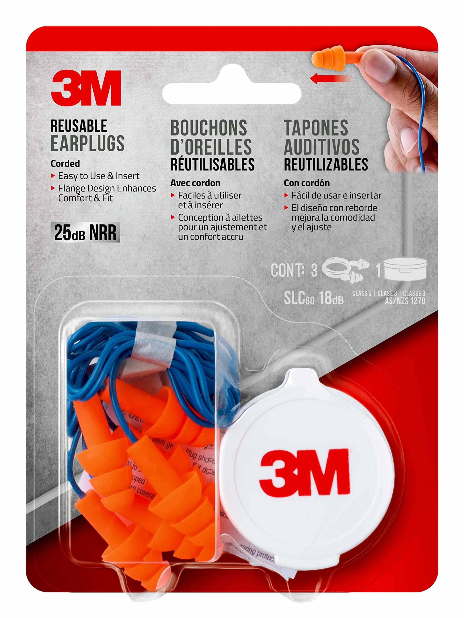 Foto 5 pulgar | Tapones Para Oídos 3m Reutilizables Con Cable Nrr 25 Db, Paquete De 3, Naranja (90716h3-dc) - Venta Internacional.
