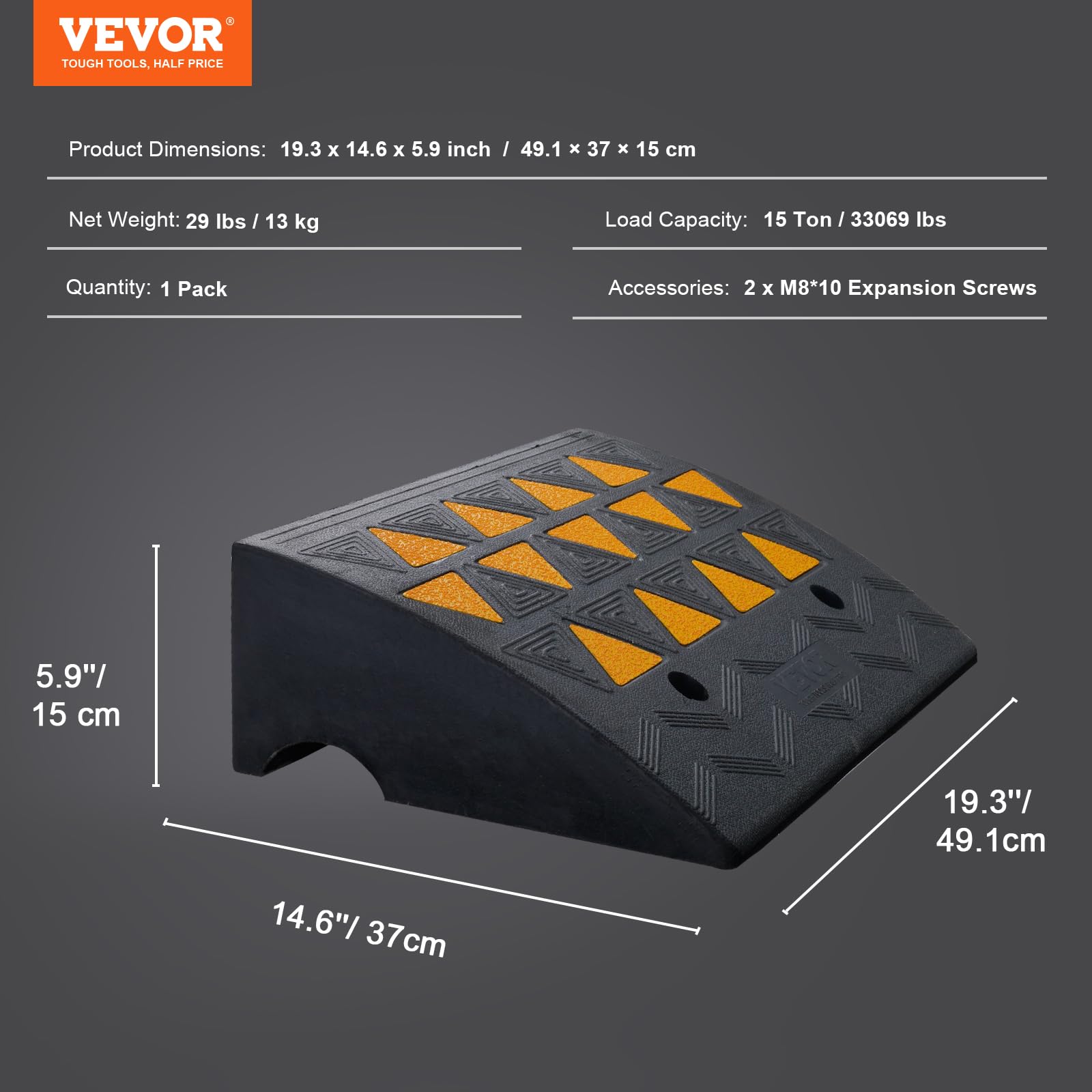 Foto 7 | Rampa De Goma Para Acera Vevor, 6 Cm, Altura De Elevación, 37 X 49 Cm, Calzada, 15 T - Venta Internacional.