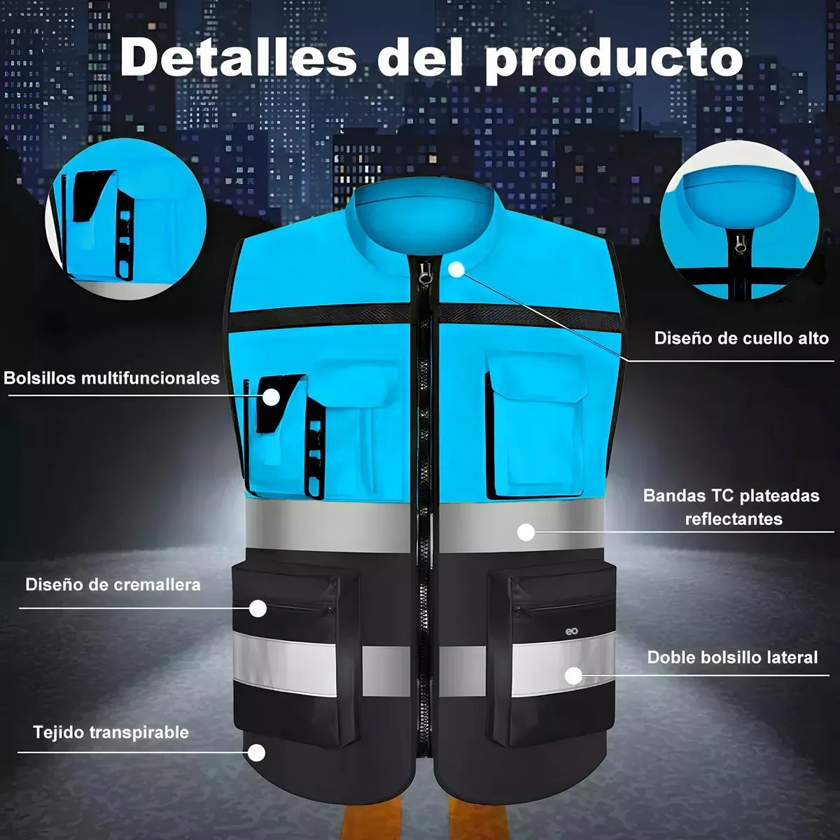 Foto 3 | Chaleco De Seguridad Reflejante Industrial Talla Xl Eo Safe Imports Esi-19834 Azul
