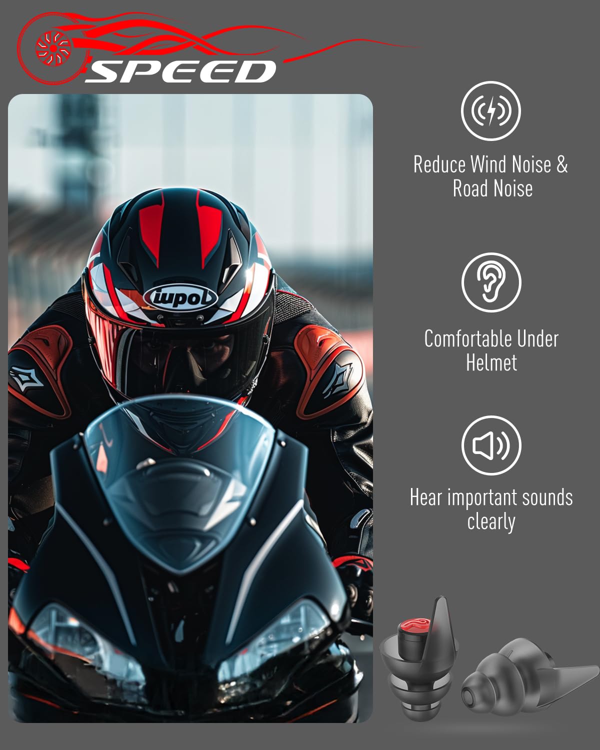 Foto 5 pulgar | Tapones Auditivos Para Motocicletas Hearprotek  Reducción Del Ruido Del Viento  24 Db - Venta Internacional.