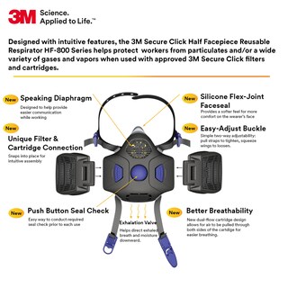 Foto 7 | Respirador 3m Secure Click Half Face Reutilizable Hf-803sd Grande - Venta Internacional.