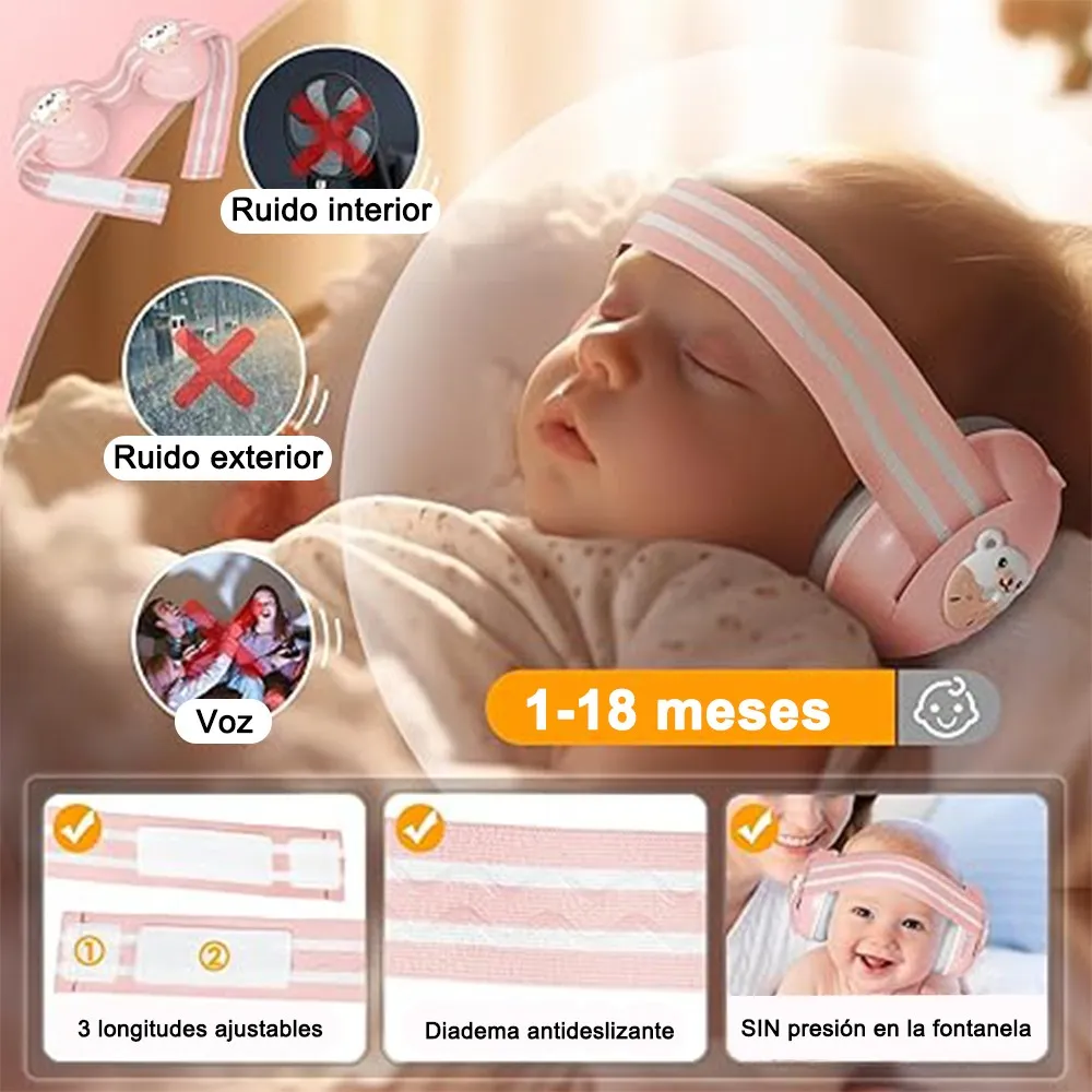 Foto 2 | Nuevo 2 En 1 Orejeras Antiruido Belug  Bebe 0-4, Protector Auditivo Rosa