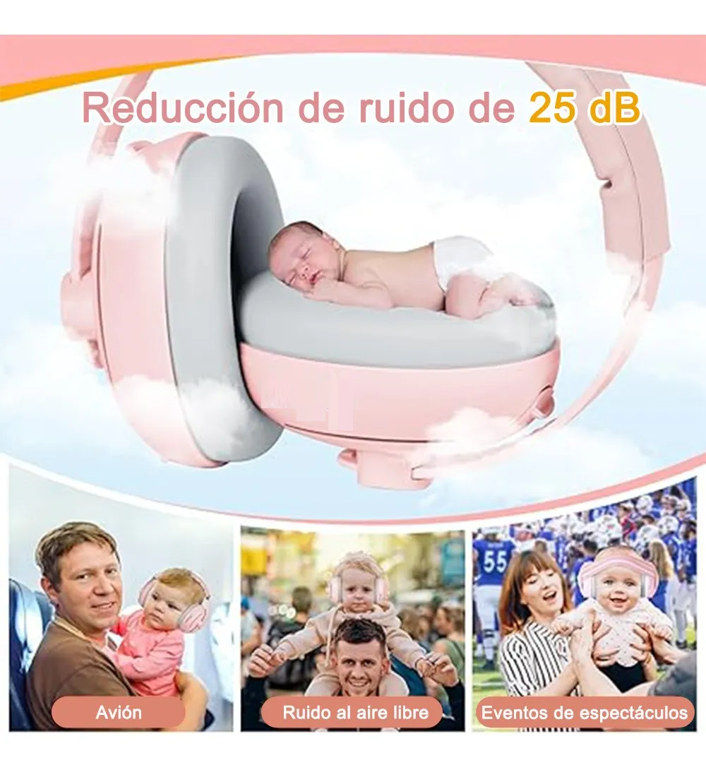 Foto 5 pulgar | Nuevo 2 En 1 Orejeras Antiruido Belug  Bebe 0-4, Protector Auditivo Rosa