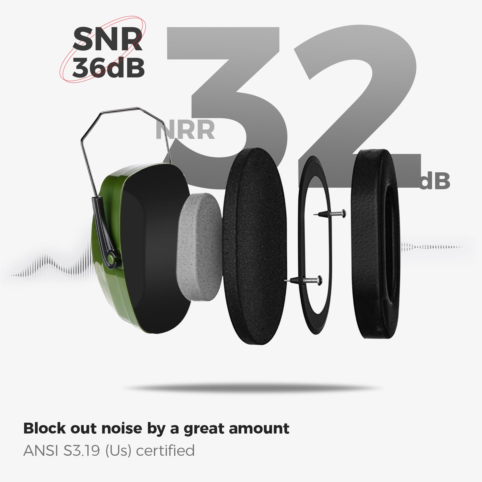 Foto 4 pulgar | Orejeras De Seguridad Procase Snr Con Reducción De Ruido De 36 Db - Armygree - Venta Internacional.