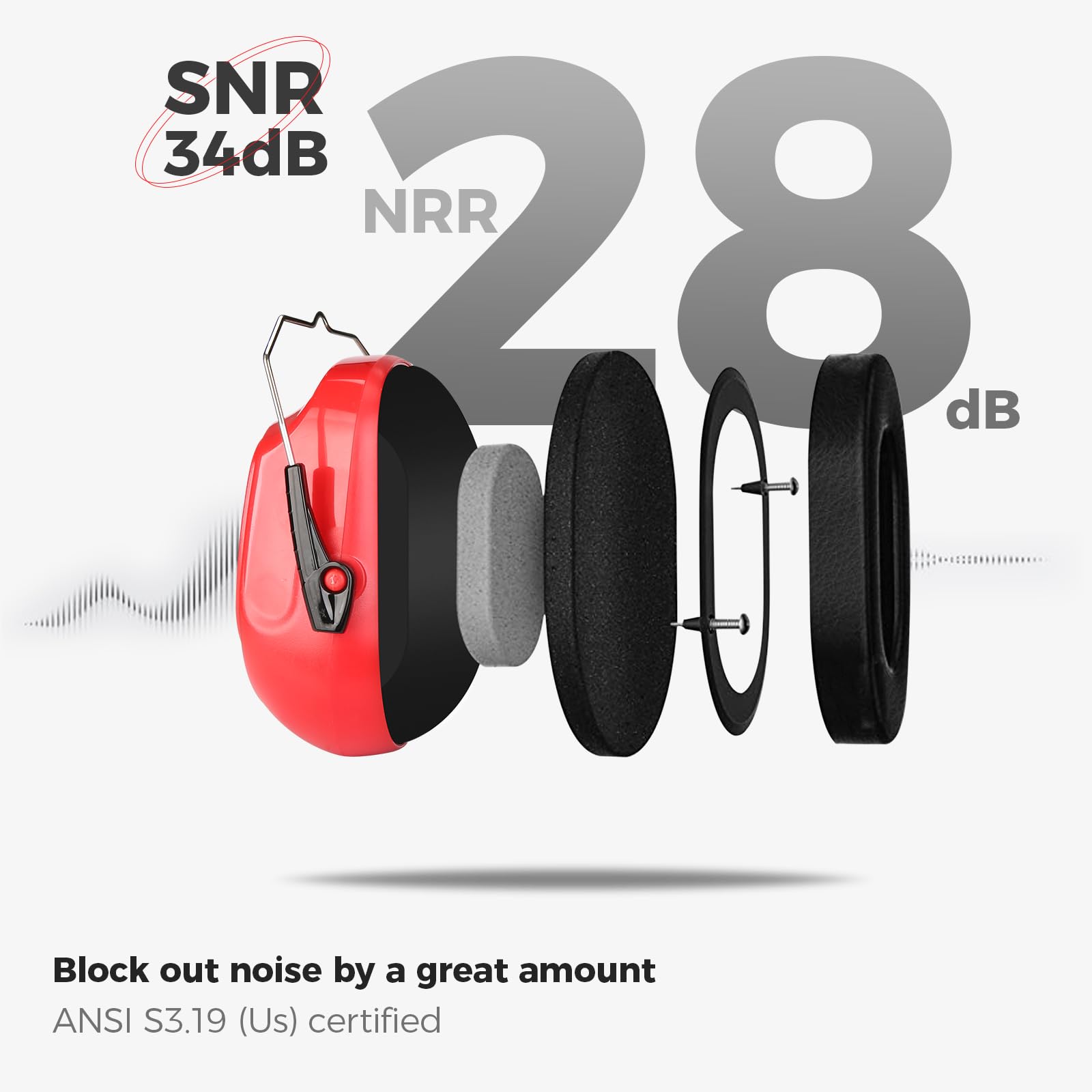 Foto 4 pulgar | Orejeras De Seguridad Procase Con Reducción De Ruido Nrr 28 Db, Color Rojo Puro - Venta Internacional.