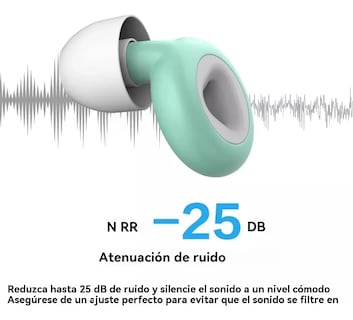Foto 3 | 2pcs Tapones Dormir Para Oídos Con Reducción De Ruido 25db Verde Con Blanco