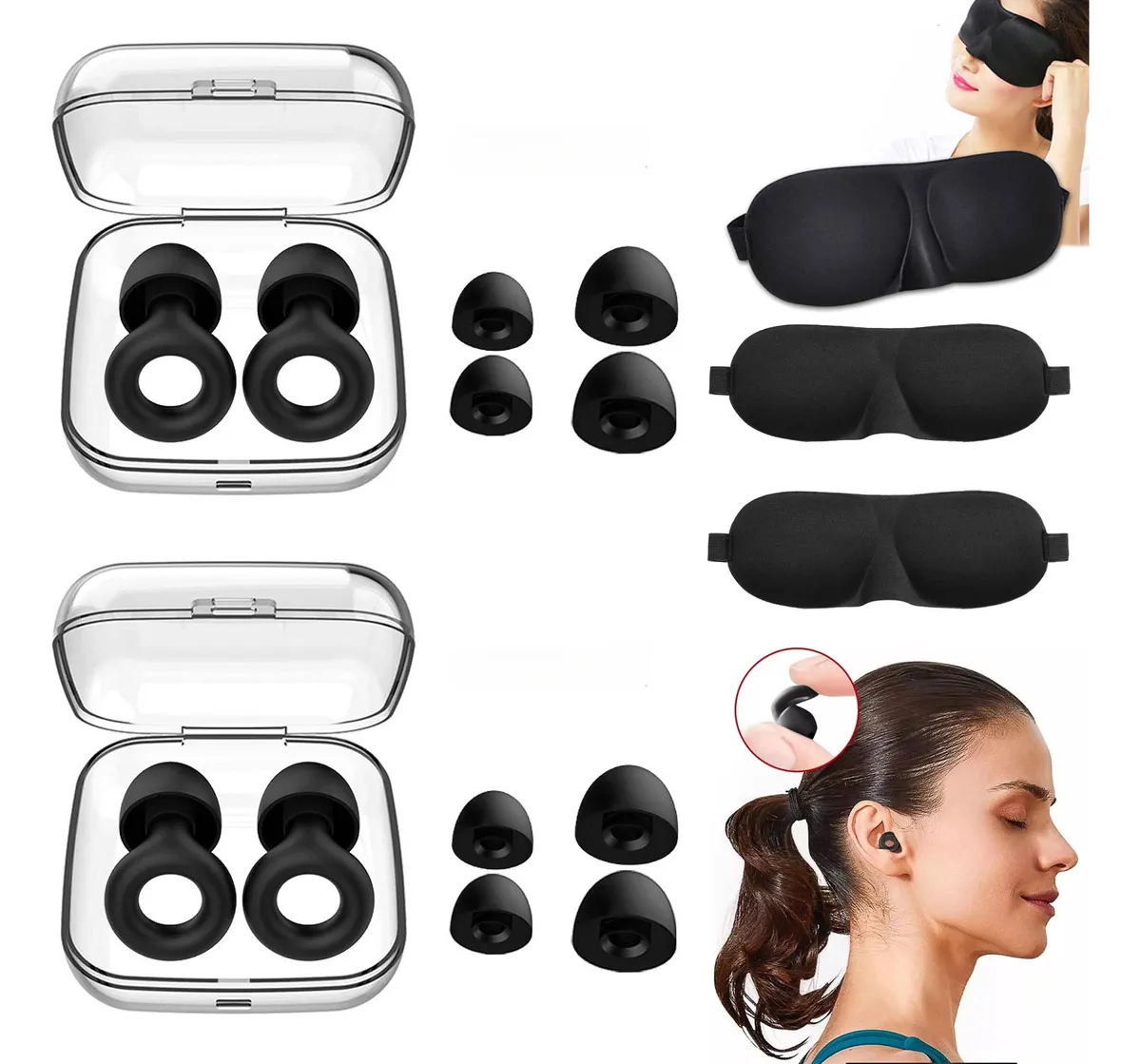 Foto 3 pulgar | 4 Tapones Dormir Para Oídos Con Reducción De Ruido Con 8 Tapones Negro