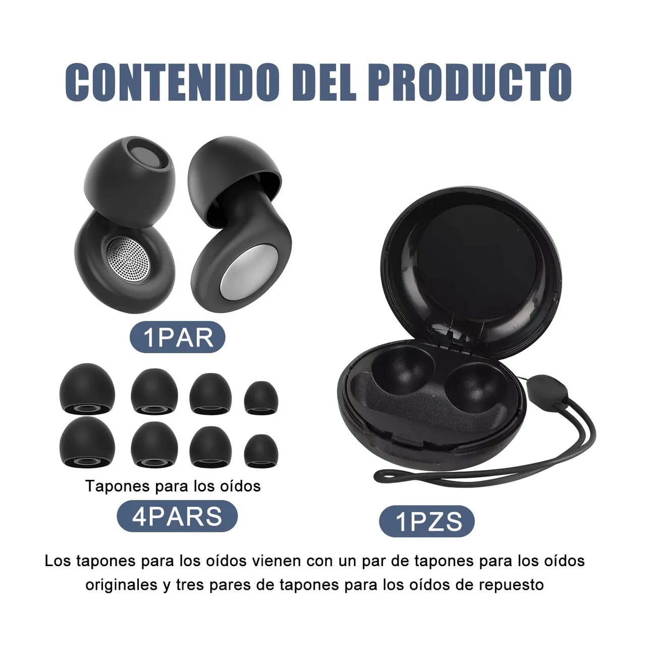 Foto 3 pulgar | Tapones Auditivos Dormir Para Oídos Concierto Con 8 Earplugs Negros