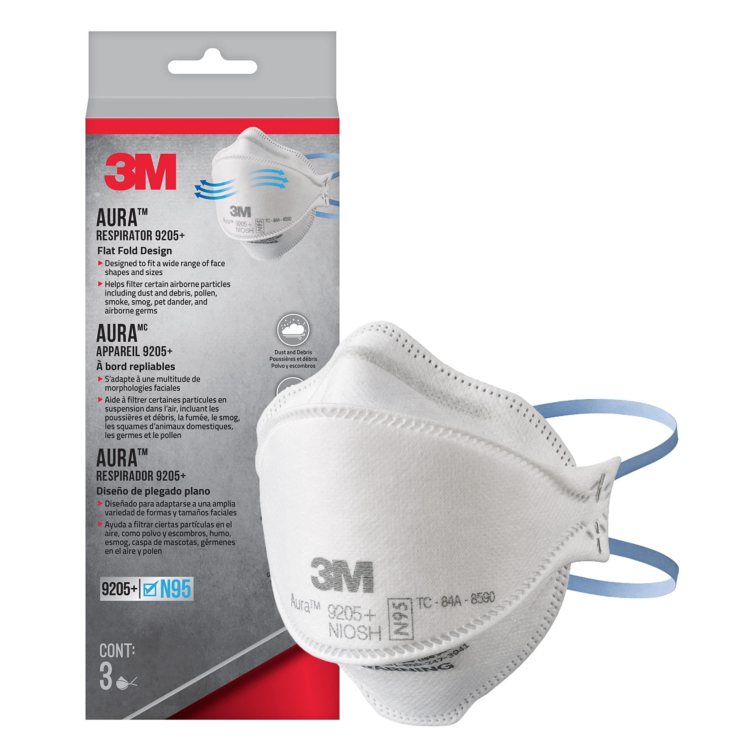 Respirador De Partículas 3m Aura 9205+ N95 Ligero, Paquete De 3 - Venta Internacional. $433