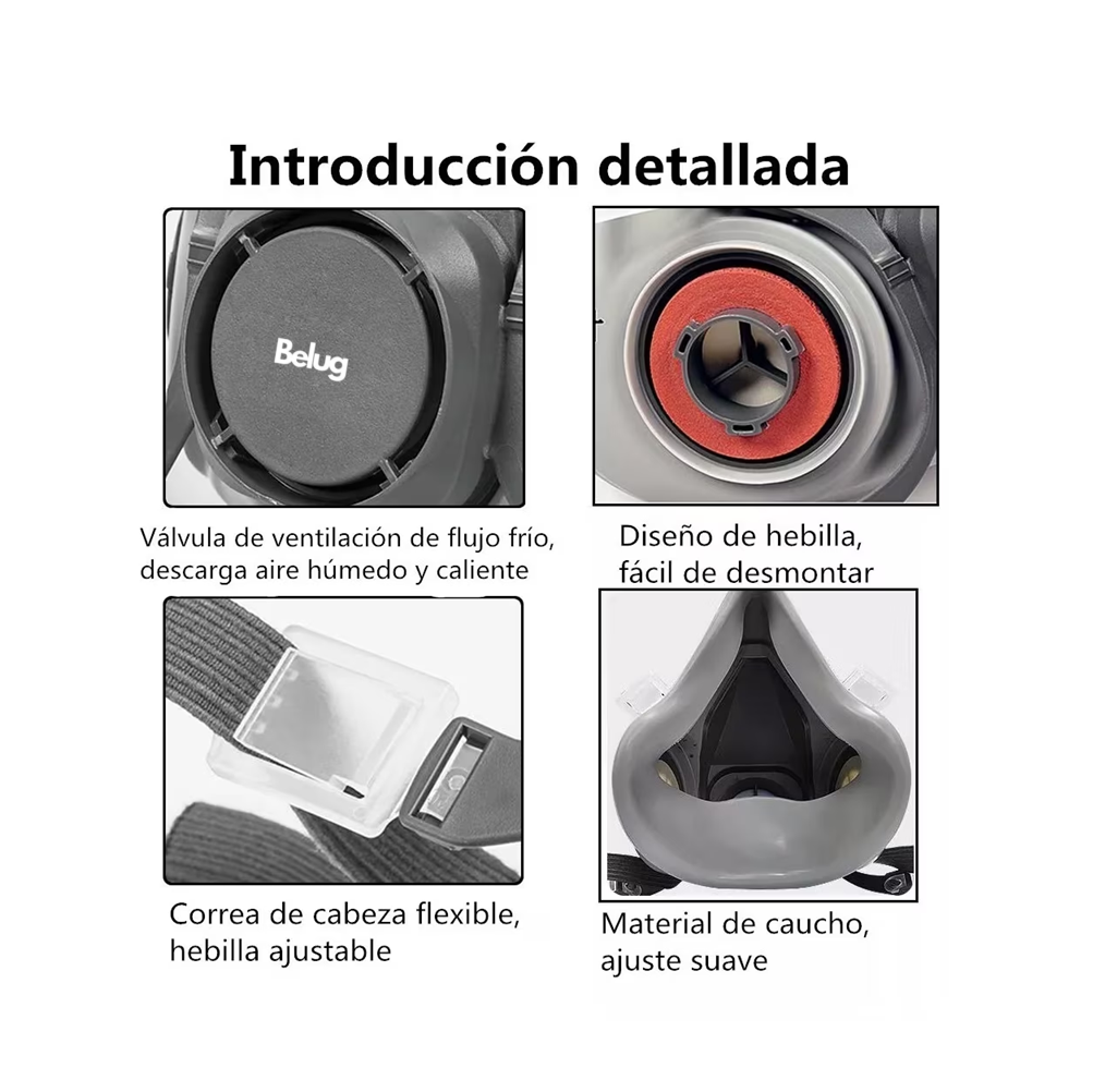 Foto 3 pulgar | Máscara De Gas Respirable Belug + 10 Filtros De Algodón 6200