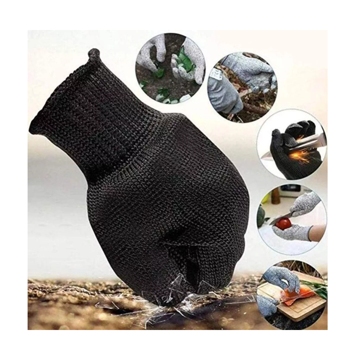 Foto 2 | Par de Guantes Eo Safe Imports ESI-3783 color Negro Protección Anticorte Hilo Acero Inoxidable