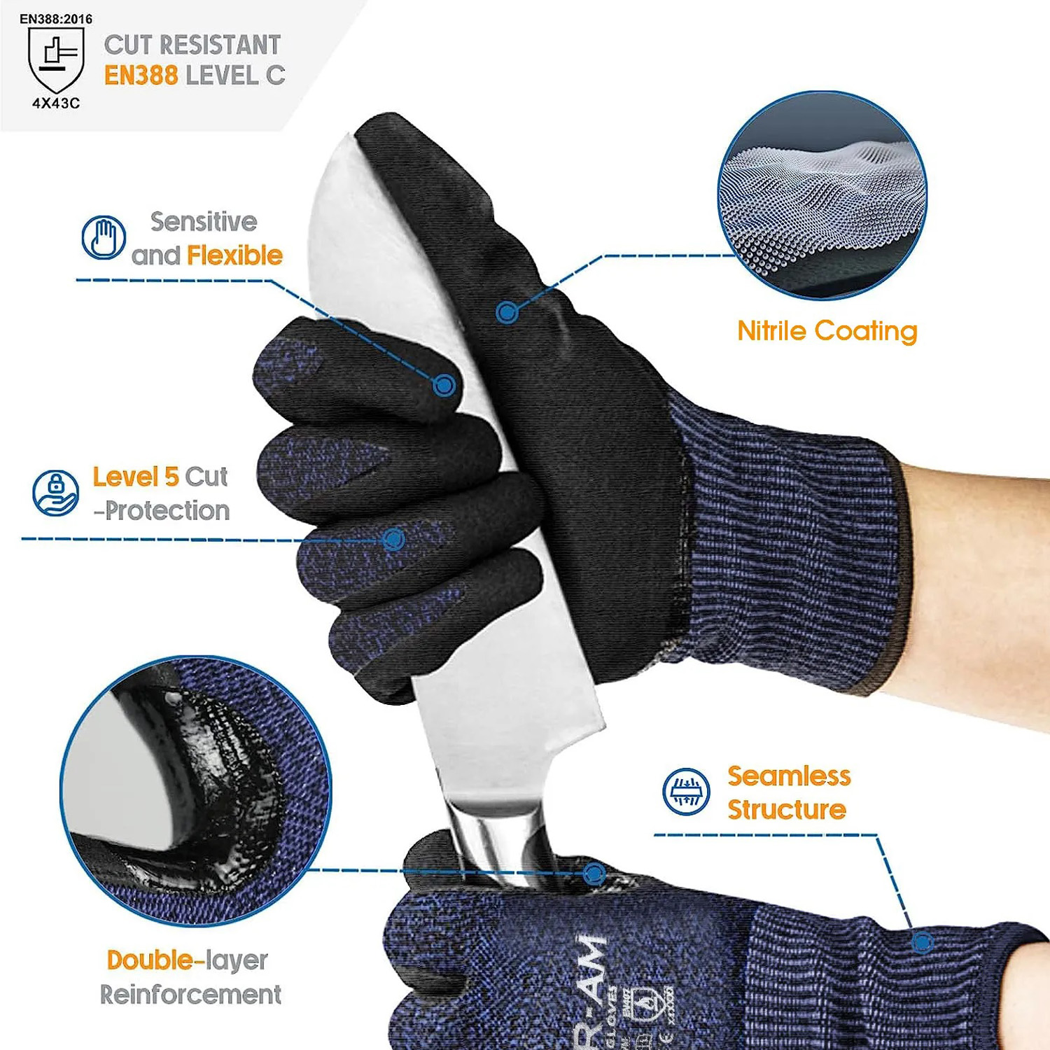 Foto 4 pulgar | Guantes Azules Para Cortar Vidrio Ventdepot Mxgbe-014 4 Pares Azul
