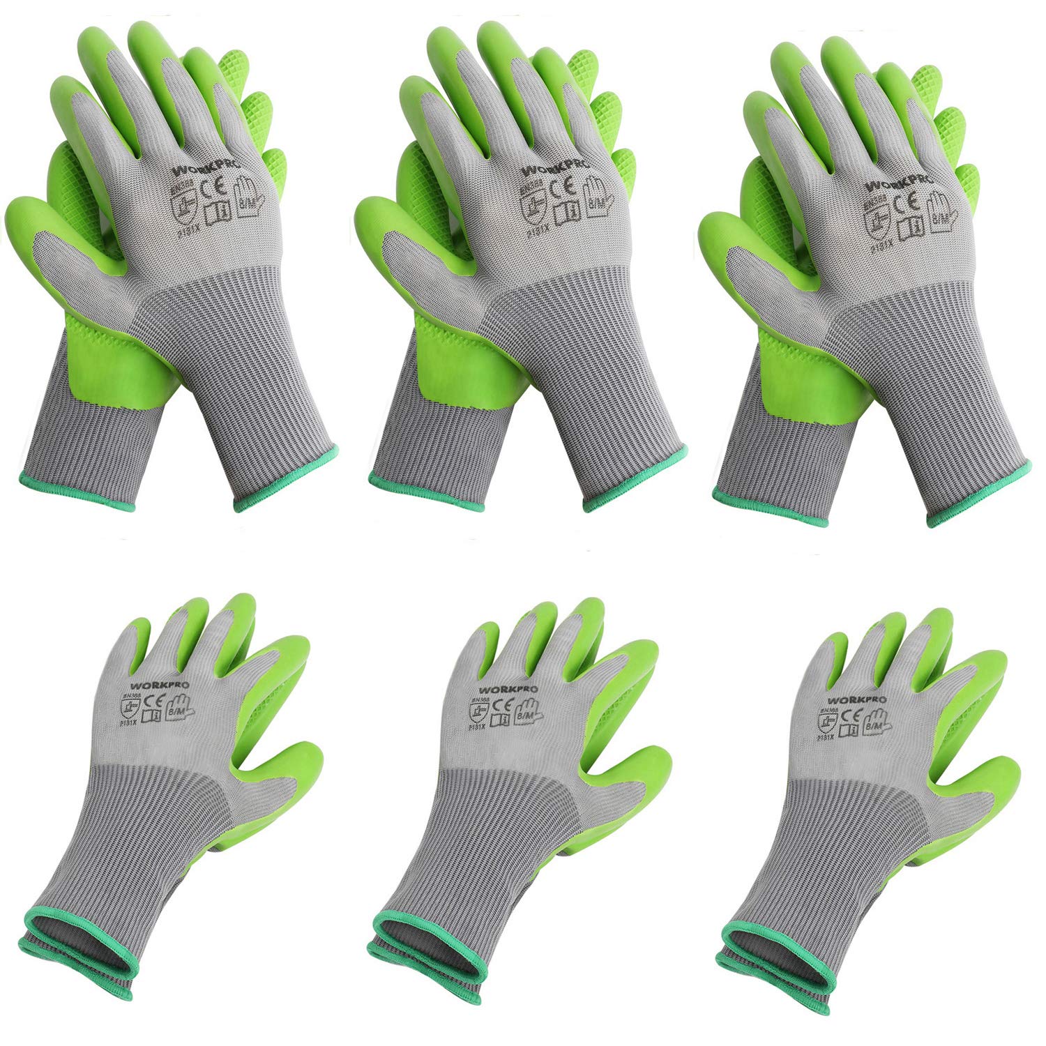 Foto 2 pulgar | Guantes De Jardín Workpro, 6 Pares, Con Revestimiento De Látex Ecológico En La Palma - Venta Internacional.