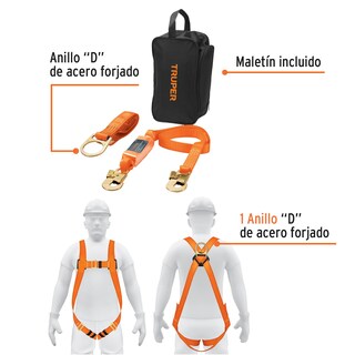 Foto 3 | Kit Contra Caídas Con Arnés De Un Anillo Truper color Naranja Con Mochila