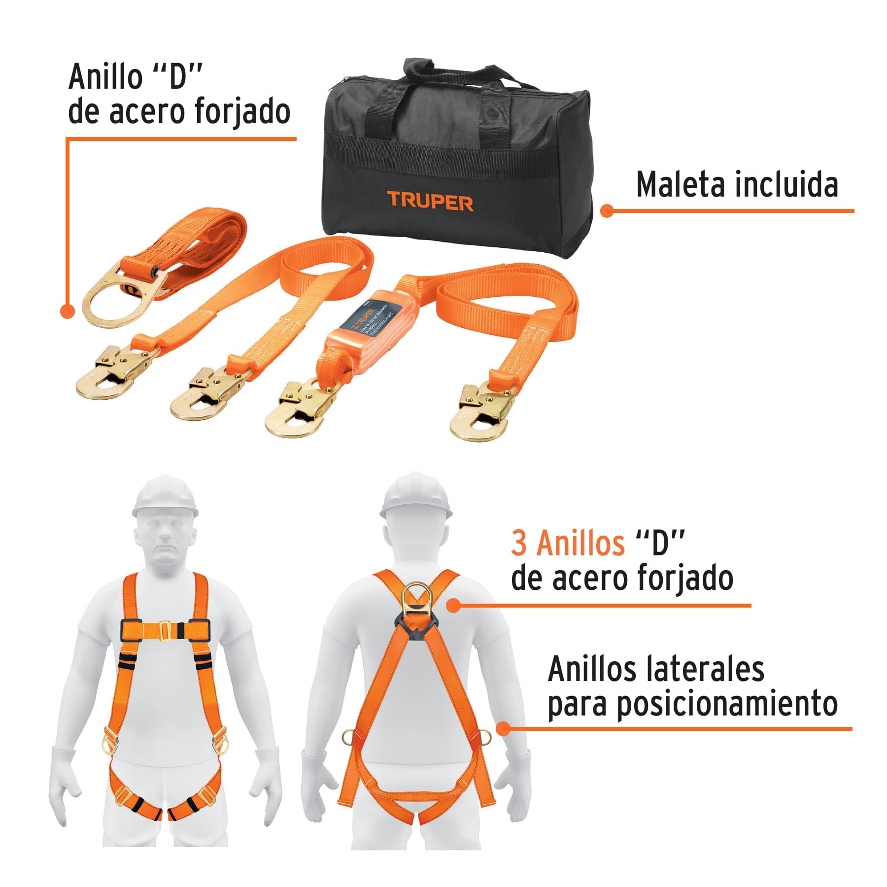 Foto 4 pulgar | Kit contra Caídas Truper ARN-KIT-3 color Naranja con Arnés de Tres Anillos