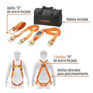 Foto 3 | Kit contra Caídas Truper ARN-KIT-3 color Naranja con Arnés de Tres Anillos