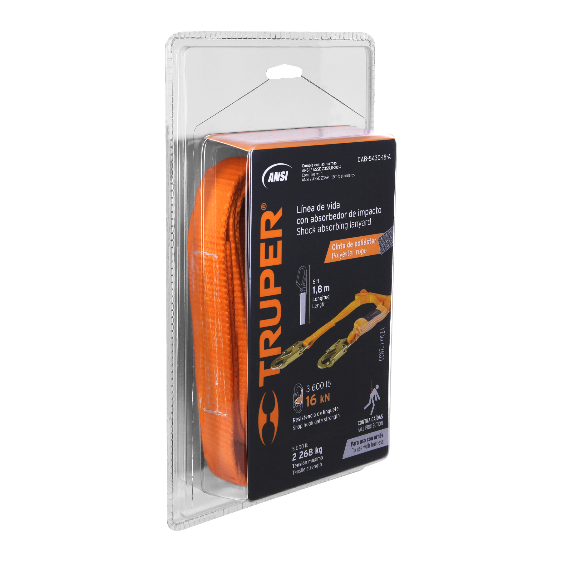 Foto 3 pulgar | Línea de Vida Truper CAB-5430-18-A color Naranja con Absorbedor de Impacto 1.8 m