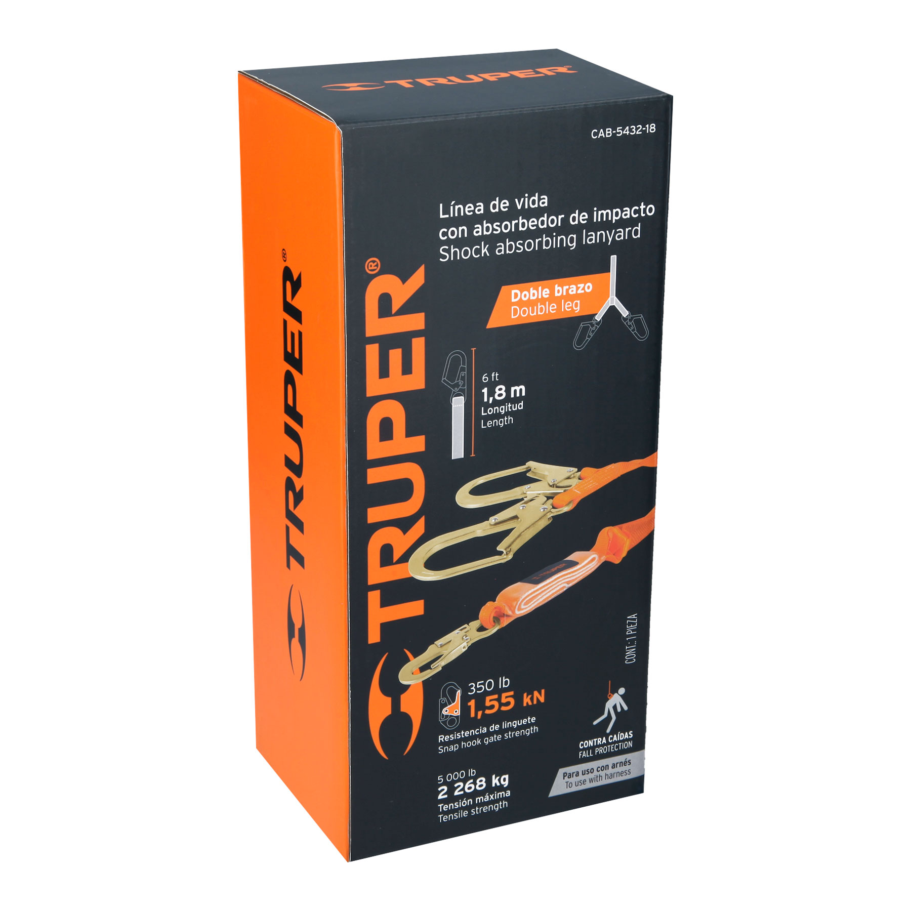 Foto 2 | Línea de Vida Doble Brazo Truper CAB-5432-18 color Naranja con Absorbedor de Impacto