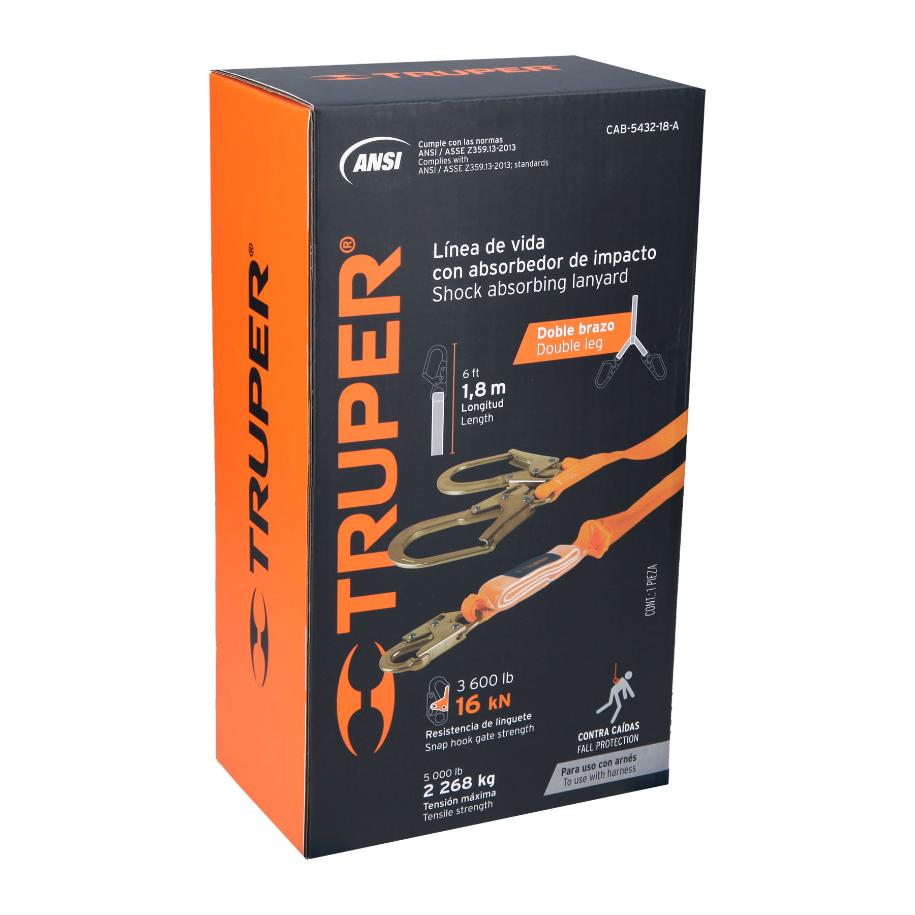Foto 3 pulgar | Línea de Vida Doble Brazo Truper CAB-5432-18-A color Naranja con Absorbedor de Impacto 1,8 m