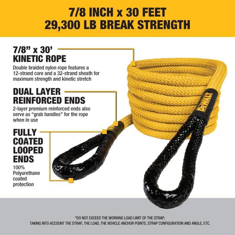 Foto 4 pulgar | Kit De Recuperación Kinetic Tow Rope Dewalt Dxbc90006, 8 M, 29.300 Libras - Venta Internacional.