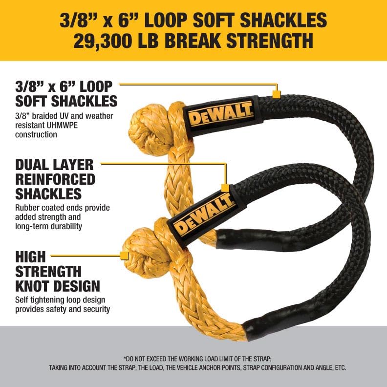 Foto 5 pulgar | Kit De Recuperación Kinetic Tow Rope Dewalt Dxbc90006, 8 M, 29.300 Libras - Venta Internacional.