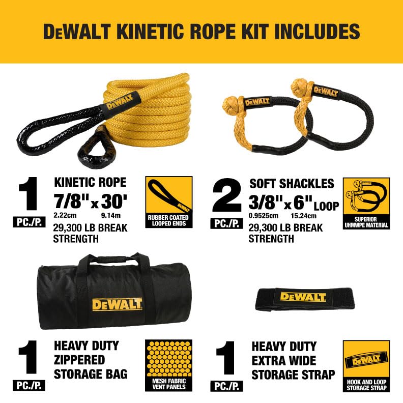 Foto 7 pulgar | Kit De Recuperación Kinetic Tow Rope Dewalt Dxbc90006, 8 M, 29.300 Libras - Venta Internacional.