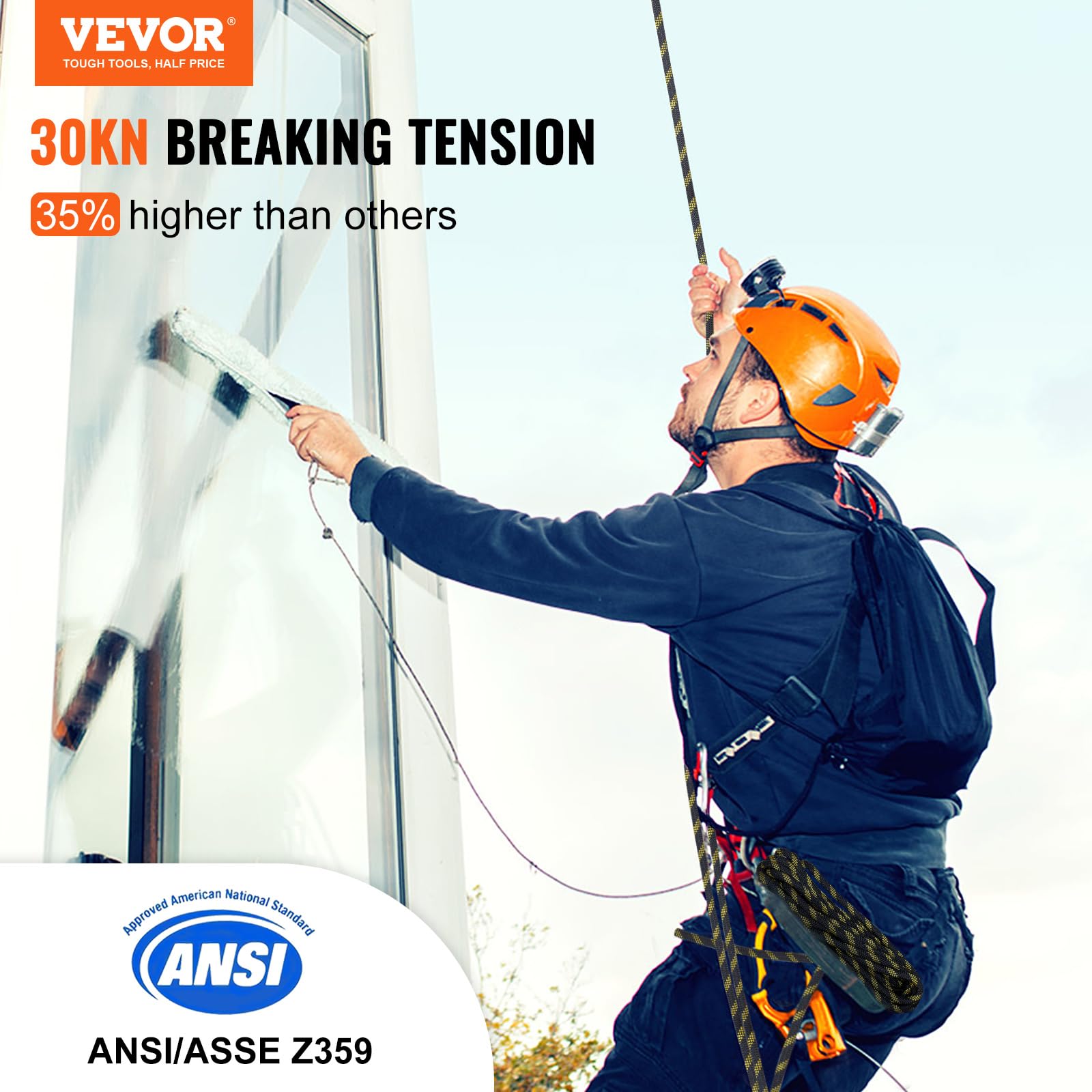 Foto 3 pulgar | Ensamblaje De Salvavidas Vertical Vevor De 0.55 Pulgadas X 25 Pies Con 30 Kn - Venta Internacional.