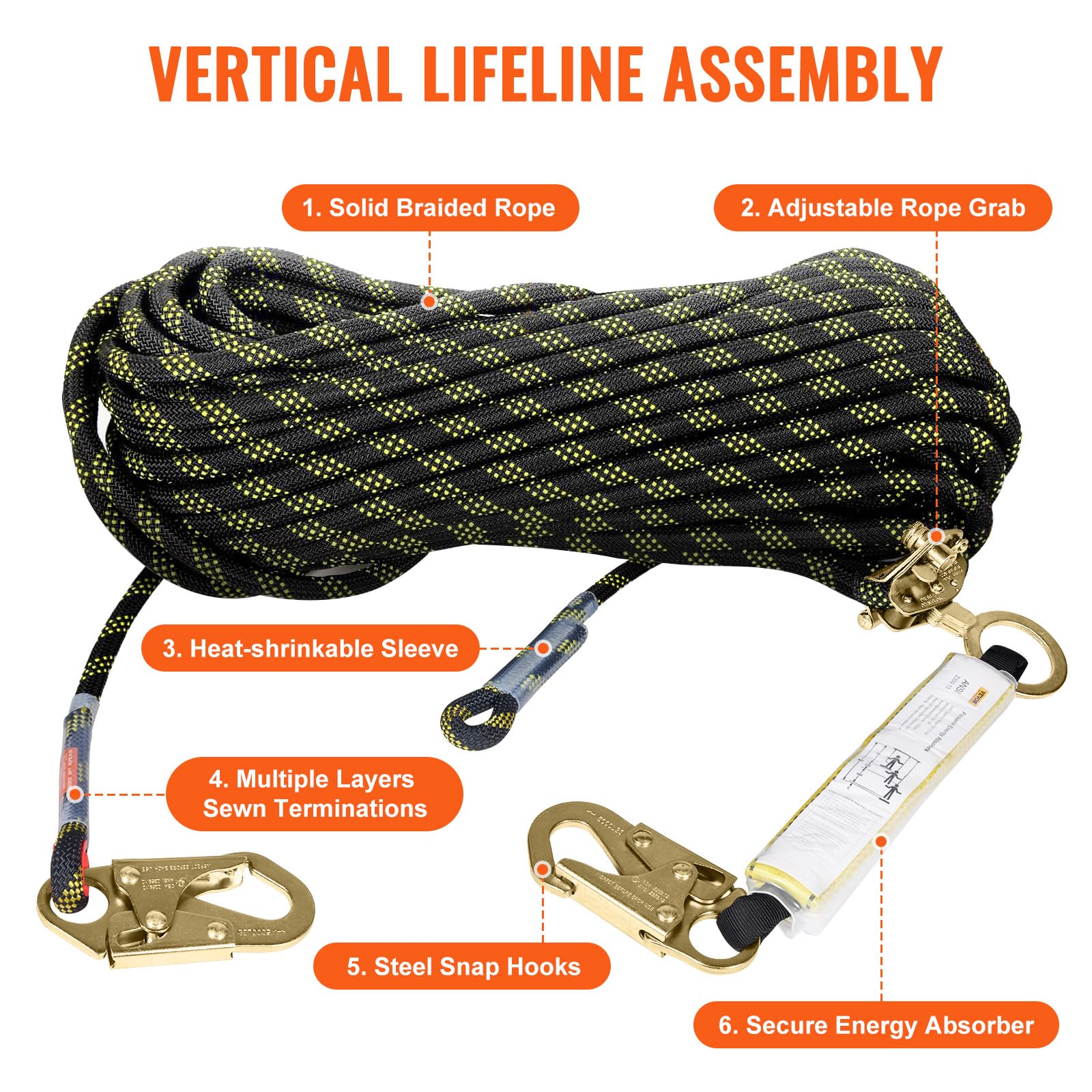 Foto 6 | Protección Contra Caídas Vevor Vertical Lifeline Assembly De 0,55 Pulgadas X 30 M - Venta Internacional.