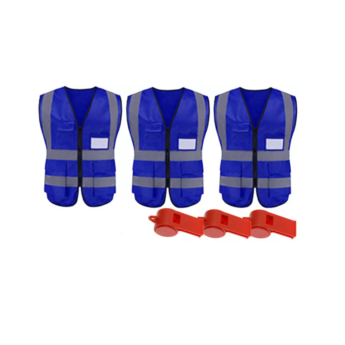 Set 3 Chalecos De Seguridad Reflejantes Vial/industri+3 Silbidos Eo Safe Imports Esi-11972 Azul