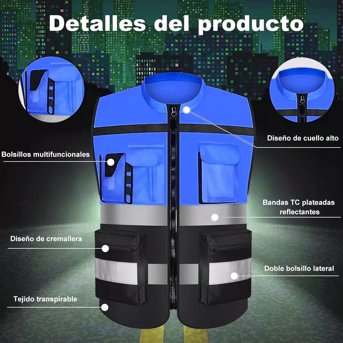 Foto 2 | Chaleco Seguridad Industrial Reflejante Talla Xxl Eo Safe Imports Esi-14612 Azul