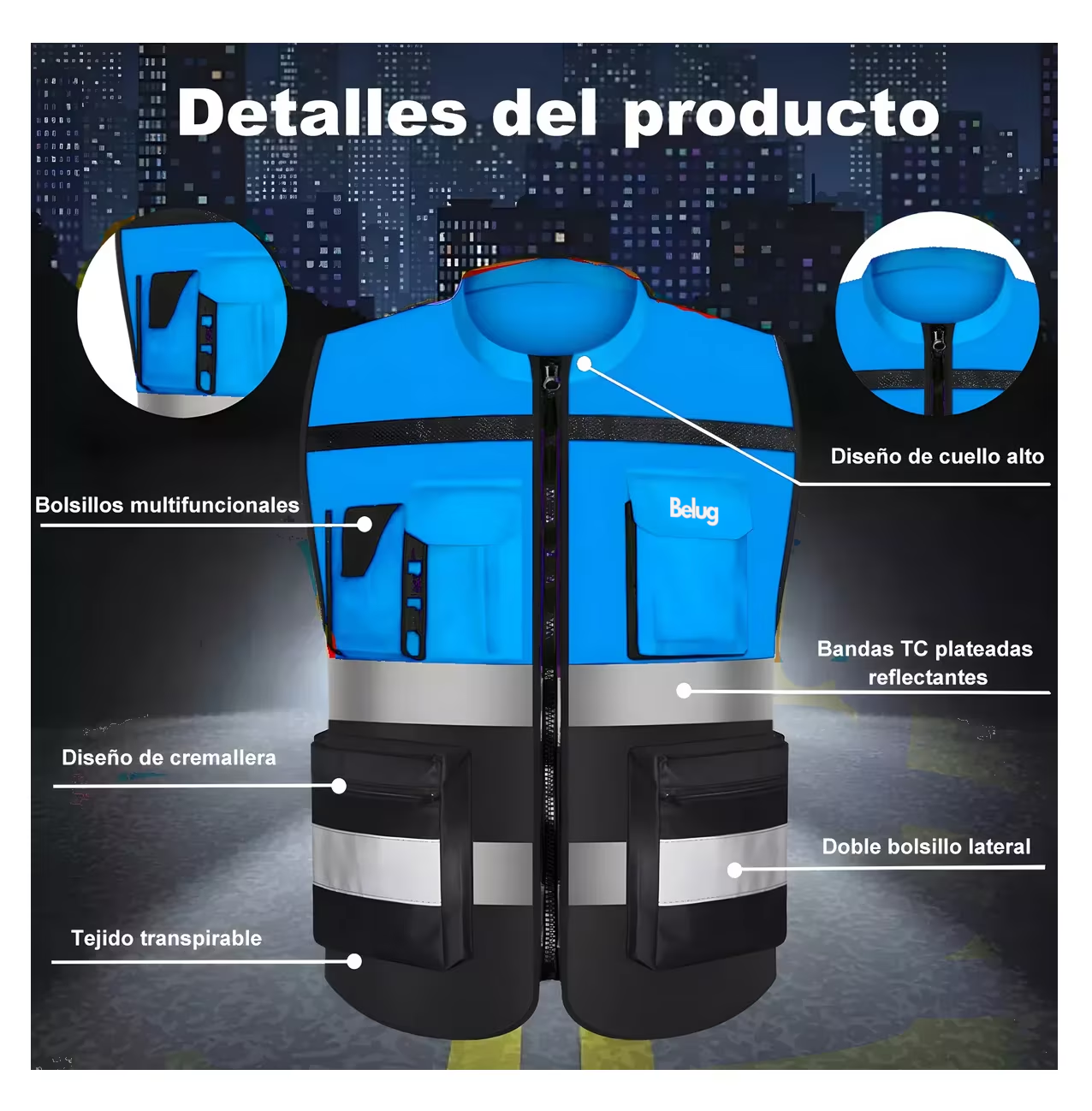 Foto 4 pulgar | Chaleco de Seguridad Reflejante Industrial Superbrillante Azul Xl
