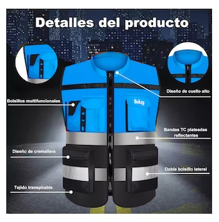Foto 3 | Chaleco de Seguridad Reflejante Industrial Superbrillante Azul Xl
