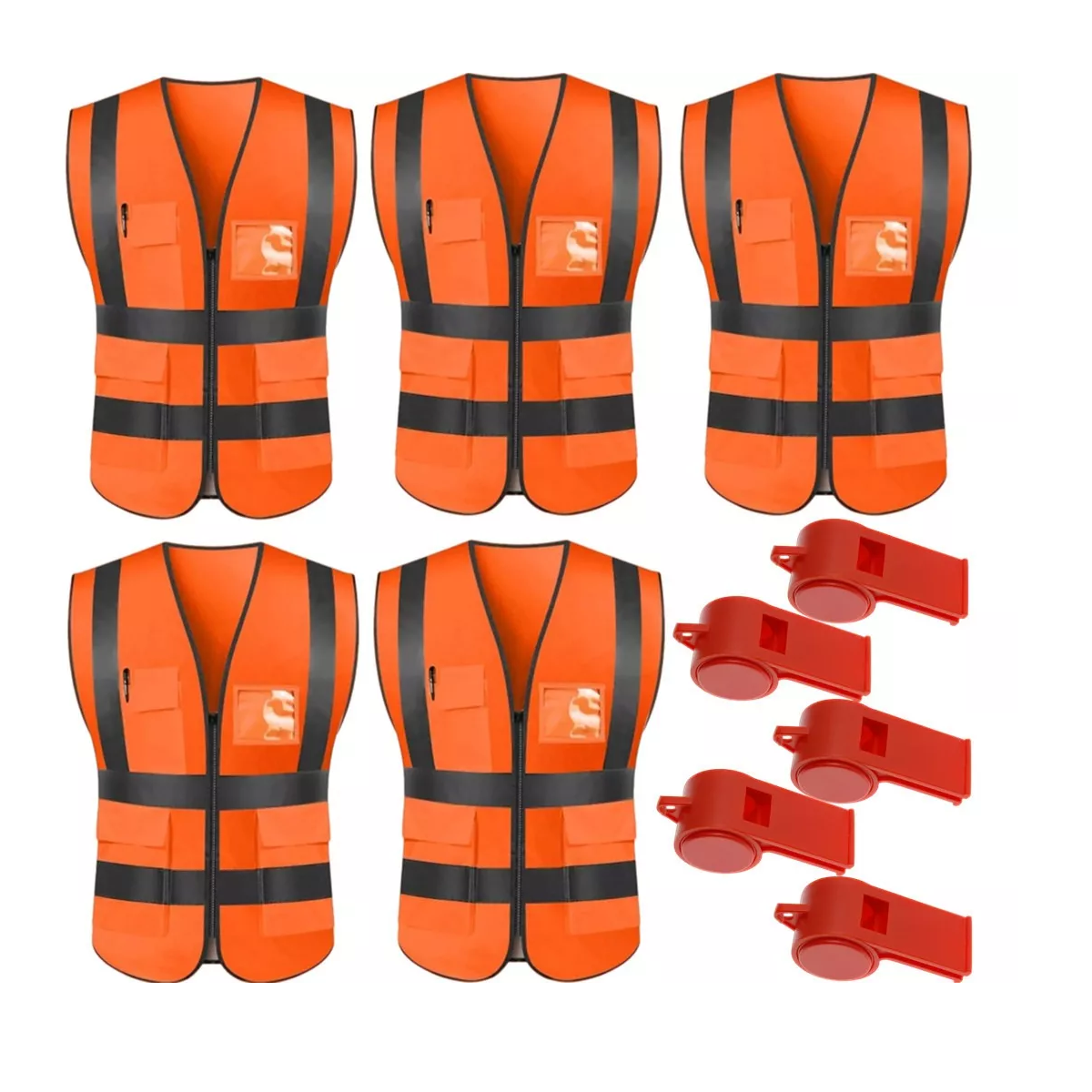 Foto 2 pulgar | 5 Chaleco De Seguridad Reflejantes Vial/industri+ 5 Silbidos Eo Safe Imports Esi-15631 Naranja