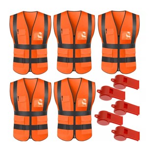 Foto 1 | 5 Chaleco De Seguridad Reflejantes Vial/industri+ 5 Silbidos Eo Safe Imports Esi-15631 Naranja