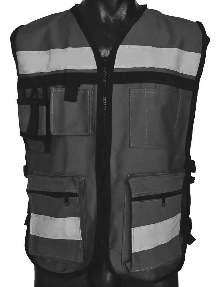 Chaleco Seguridad Industrial Brigadista Reflejante Textil Gris Oxford