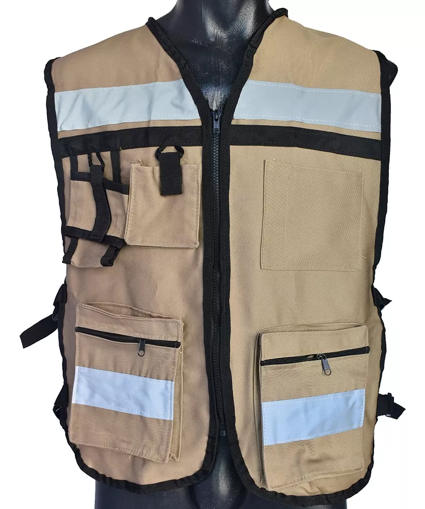 Chaleco Seguridad Industrial Brigadista Reflejante Textil Caqui