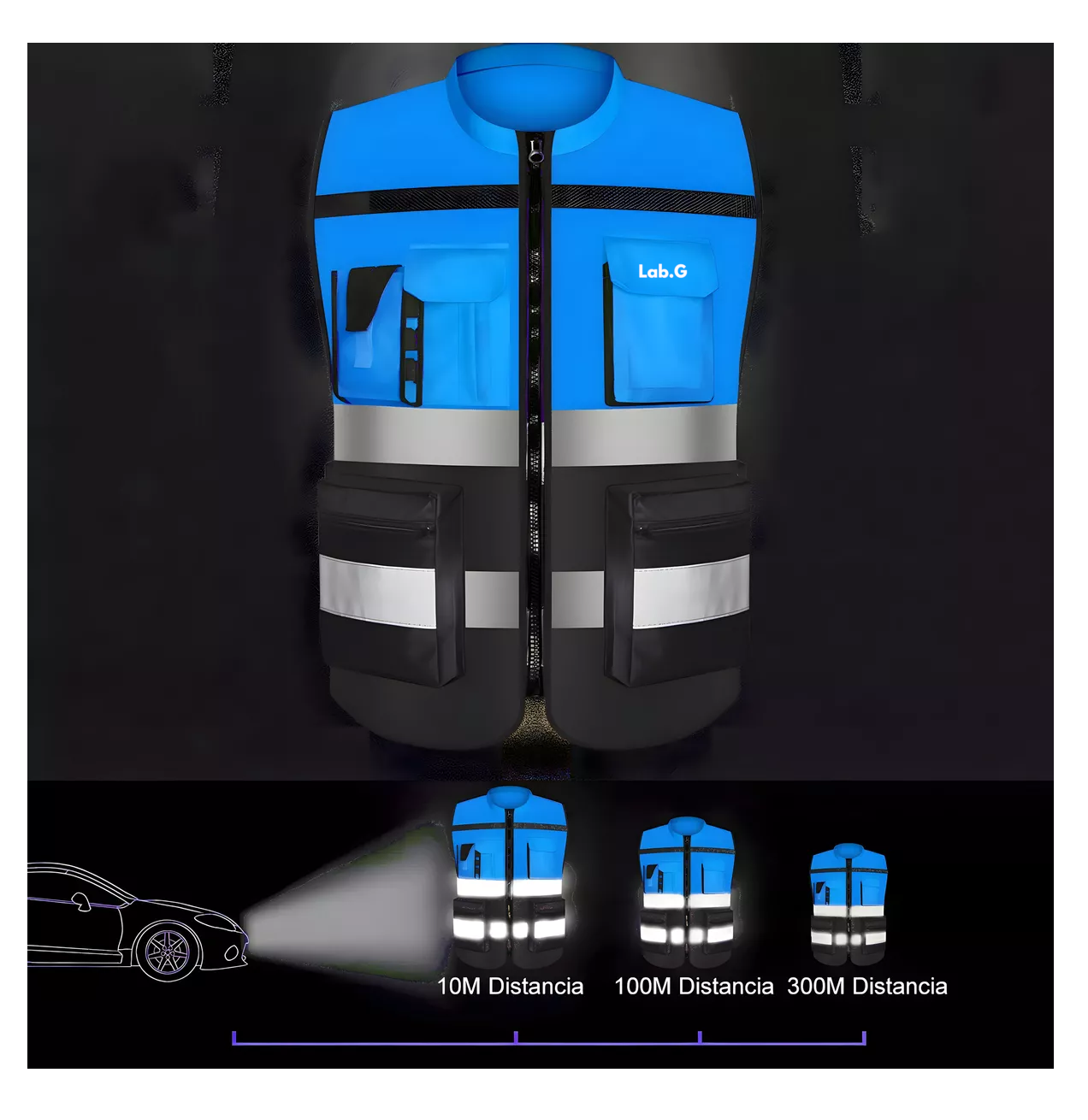 Foto 5 | Chaleco De Seguridad Reflejante Industrial Lab.g Superbrillante Azul Xl