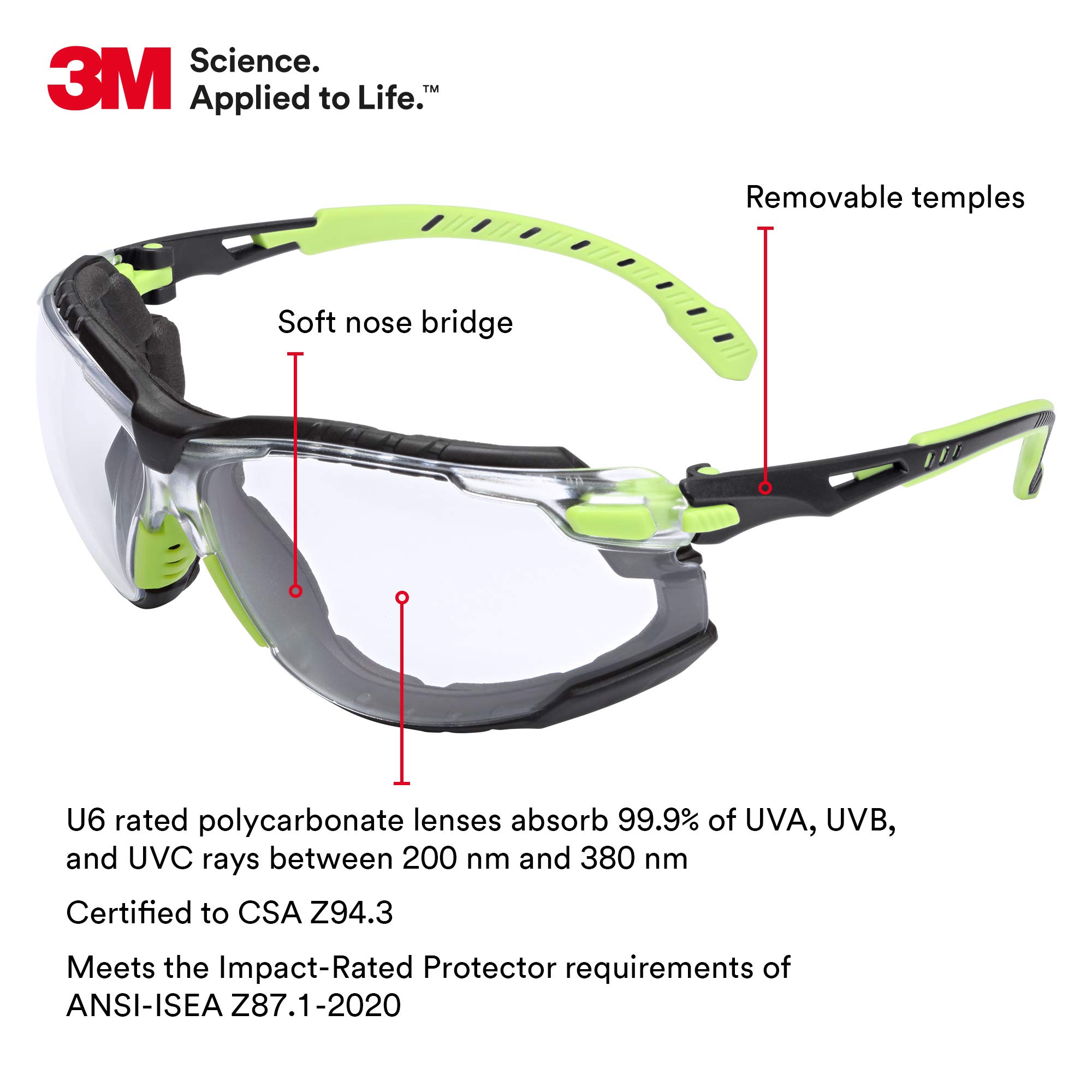 Foto 2 | Gafas De Seguridad 3m Solus Serie 1000, Lentes Transparentes, Verde/negro - Venta Internacional.