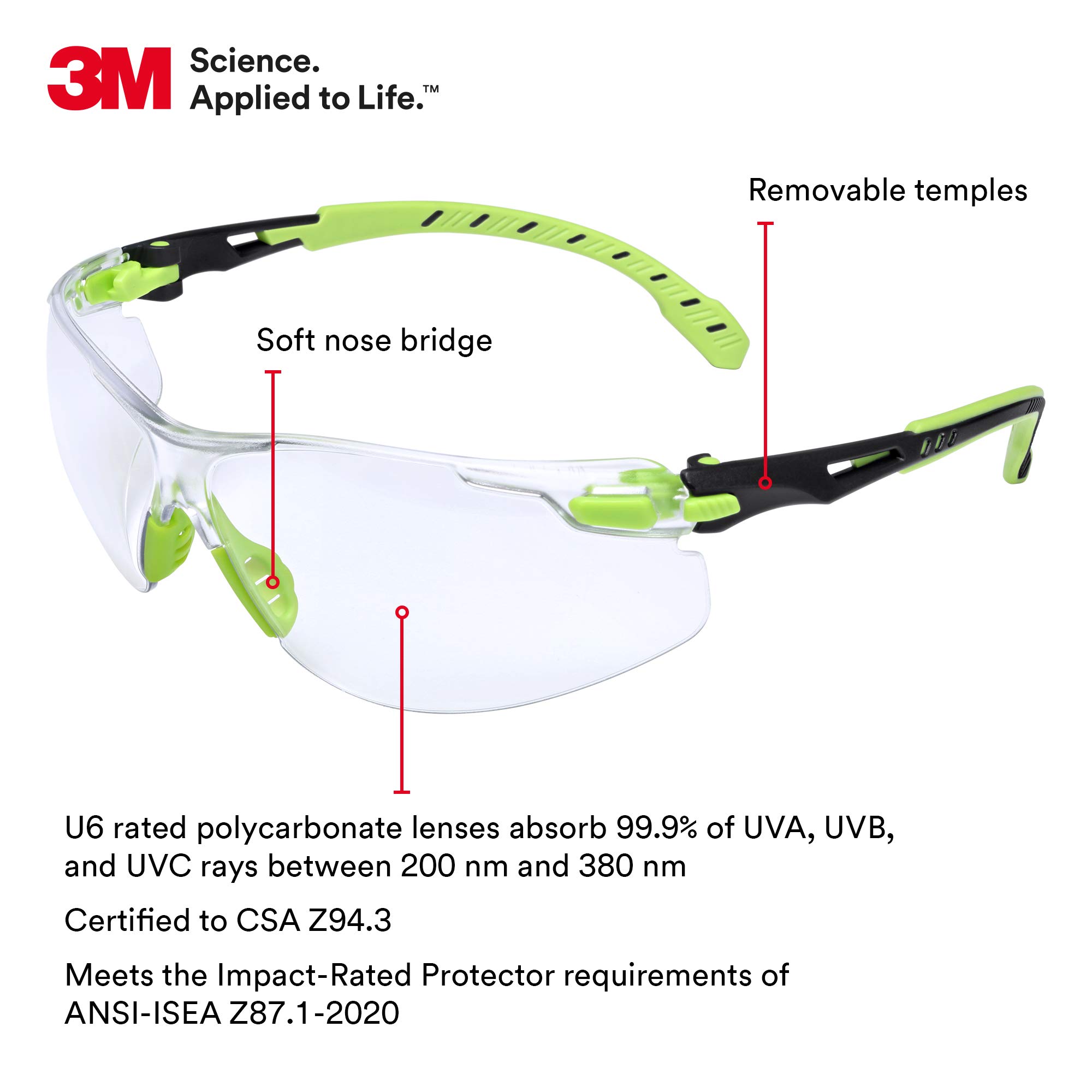 Foto 3 pulgar | Gafas De Seguridad 3m Solus 1000 S1201sgaf Montura Verde/negra - Venta Internacional.