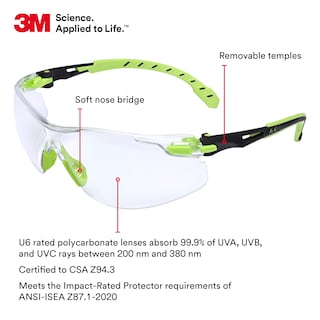 Foto 2 | Gafas De Seguridad 3m Solus 1000 S1201sgaf Montura Verde/negra - Venta Internacional.