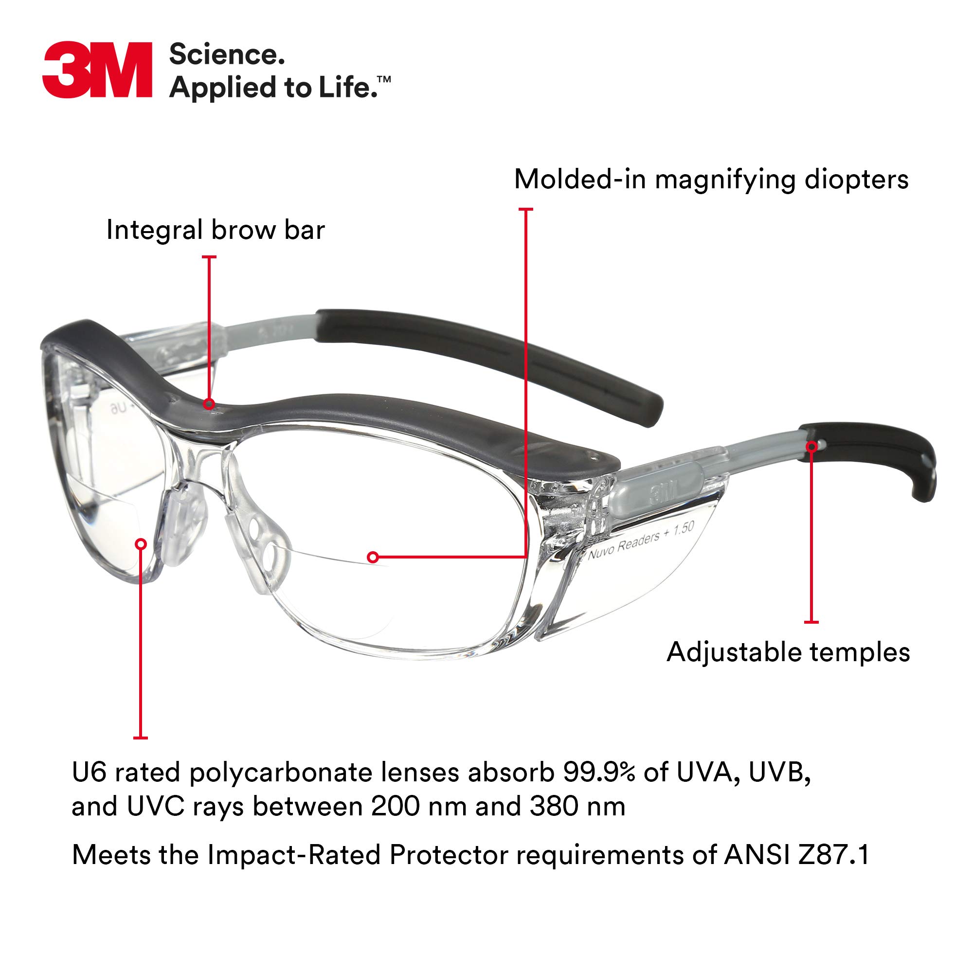 Foto 3 pulgar | Gafas De Seguridad 3m Nuvo Con Lectores Y Lente Transparente De 1,5 Dioptrías - Venta Internacional.