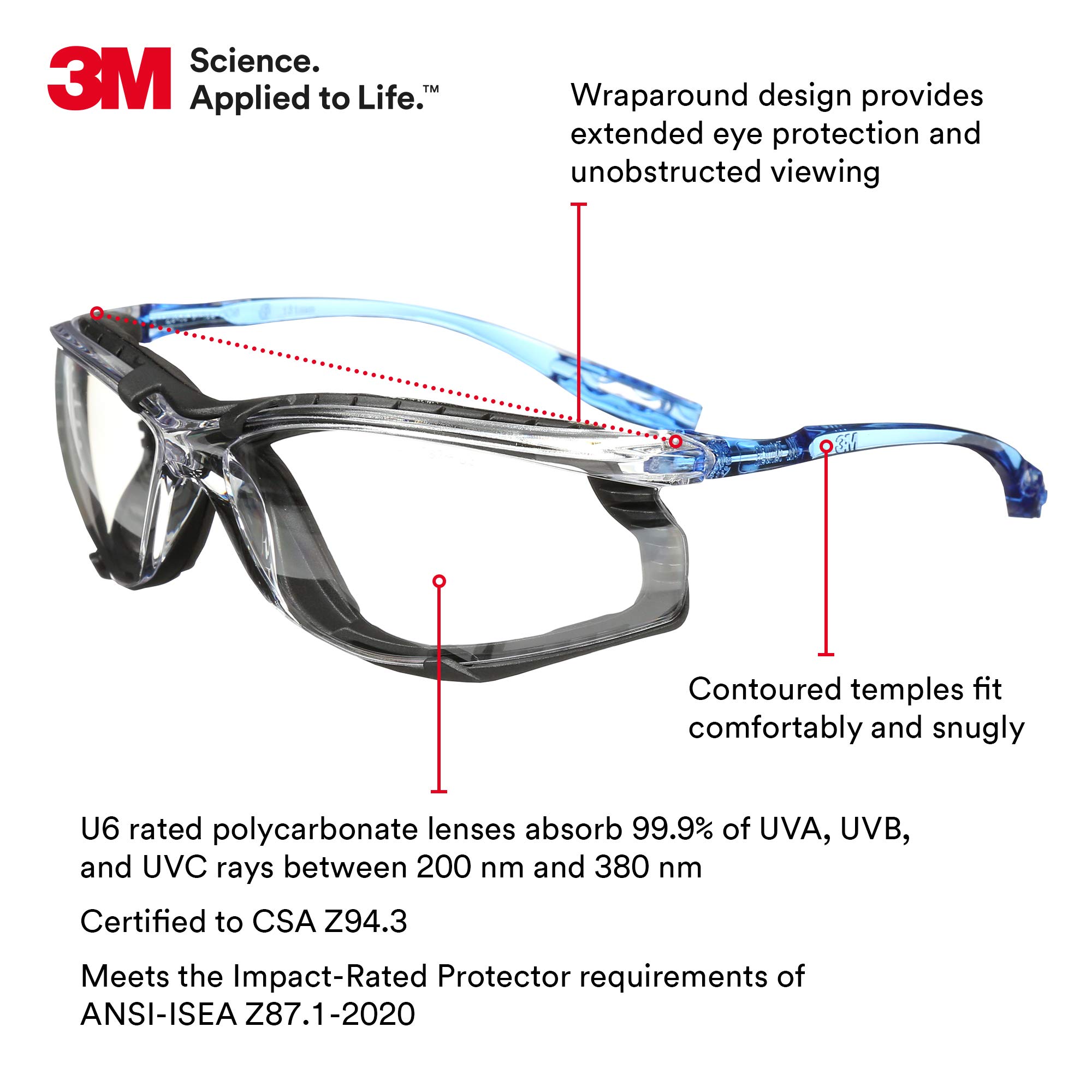 Foto 2 | Gafas De Seguridad 3m Virtua Ccs, Antivaho, Lentes Transparentes, Marco Azul - Venta Internacional.