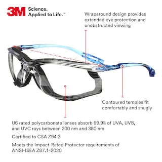 Foto 2 | Gafas De Seguridad 3m Virtua Ccs, Antivaho, Lentes Transparentes, Marco Azul - Venta Internacional.
