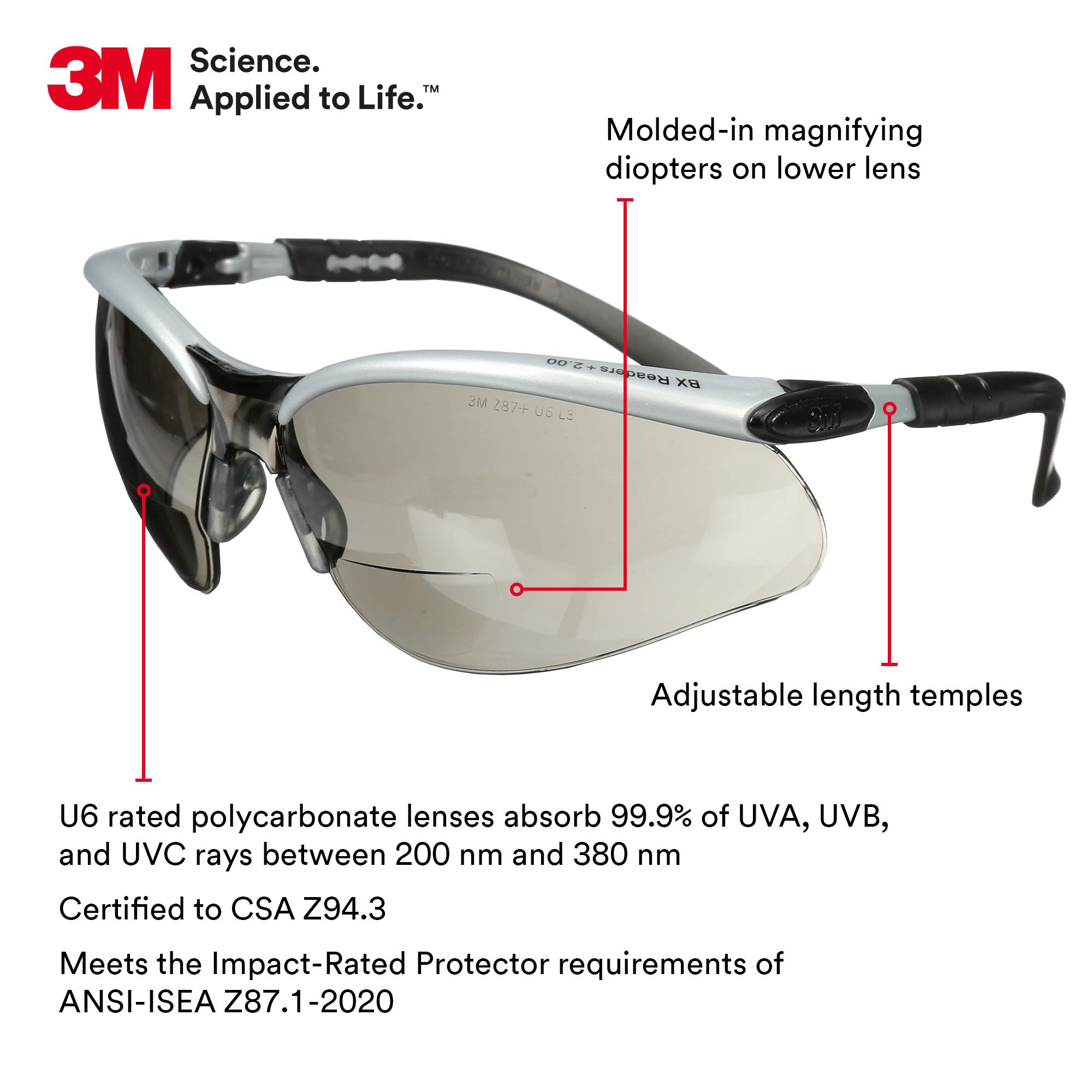 Foto 3 pulgar | Gafas De Seguridad 3m Bx +2.0 Con Lente Gris De Aumento De Lectura - Venta Internacional.